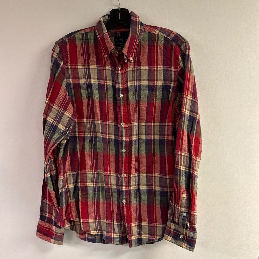 Ralph Lauren Classic Fit Red Plaid Light Flannel Button Down Shirt Size L